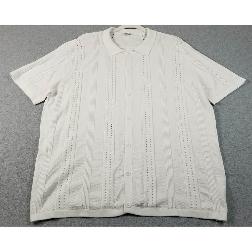 COOFANDY Polo Shirt Men's XXXL 3XL White See Through Short Sleeve Button Up Knit